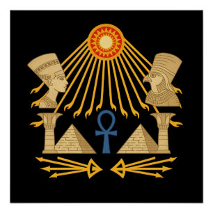 Póster Disco del Sol Aten – Ankh, Horus y Nefertiti