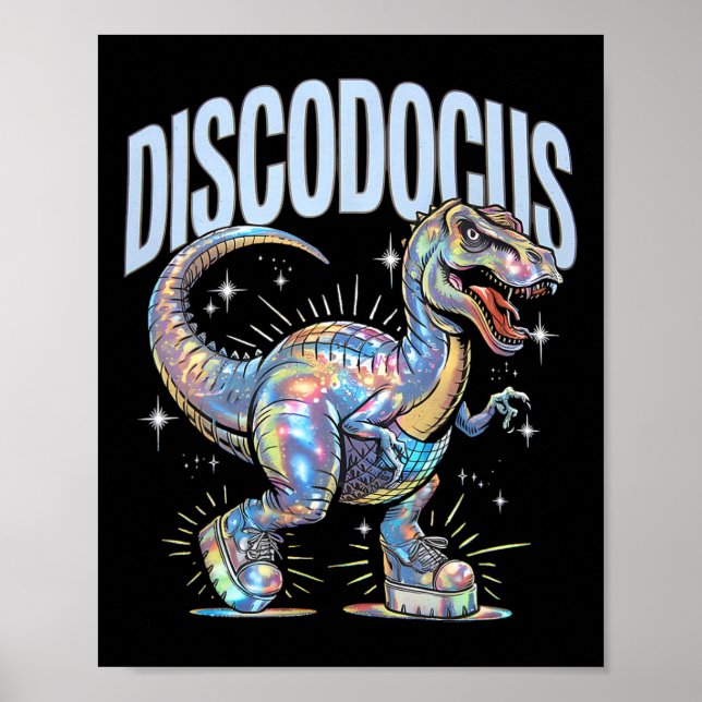 Póster Disco Dinosaur Diplodocus 70s Dino Dancing Funny D (Frente)