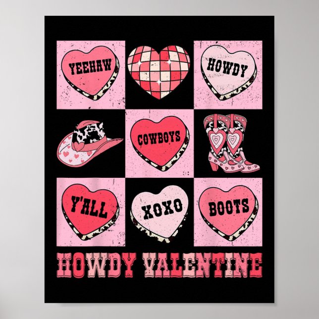 Póster Disco Howdy San Valentín Corazón Vaquero Rodeo Tex (Frente)