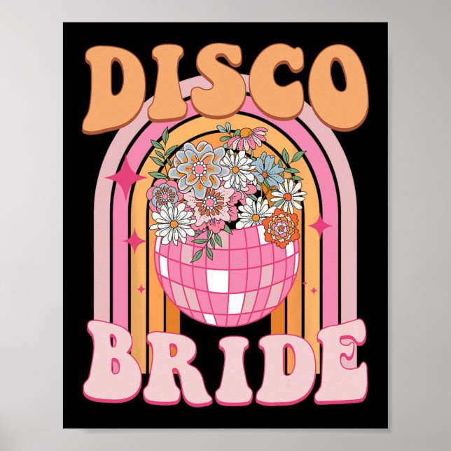 Póster Disco Novia Noviaria Retro Bachelorette Arcoiris (Frente)