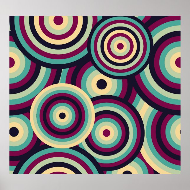 Póster Discos retro azul púrpura, patrón abstracto. (Frente)