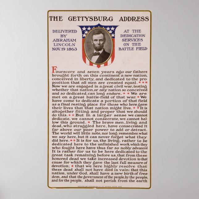 Póster Discurso de Gettysburg de Abraham Lincoln 1863 (Frente)