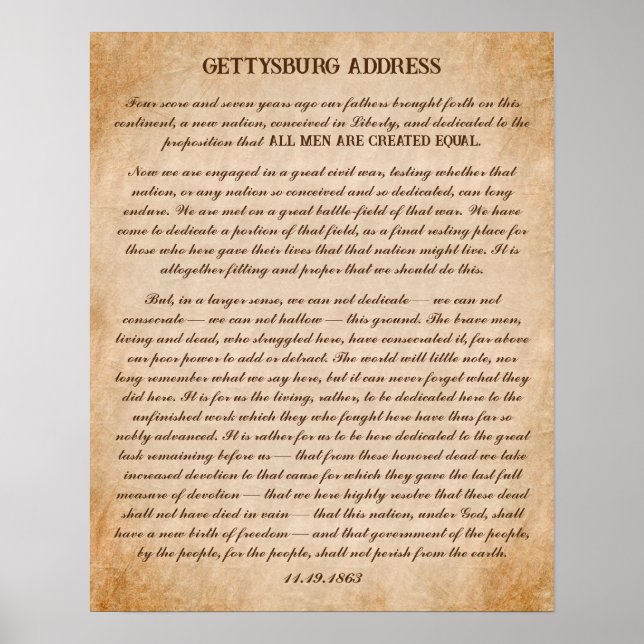 Póster Discurso de Gettysburg por Abraham Lincoln (Frente)