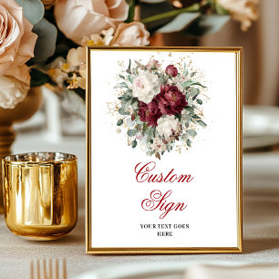 Póster Diseñador Boho Burgundy Floral Verdor Dorado Perso
