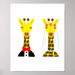Póster Diseñadores Del Sur Cute Giraffe Bride Y Groom _1