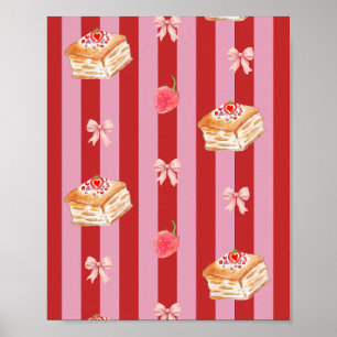 Póster Diseño a rayas rosas y rojas con patrón de pastel
