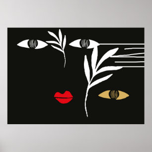 Póster Diseño abstracto con mínima cara femenina. Una lín