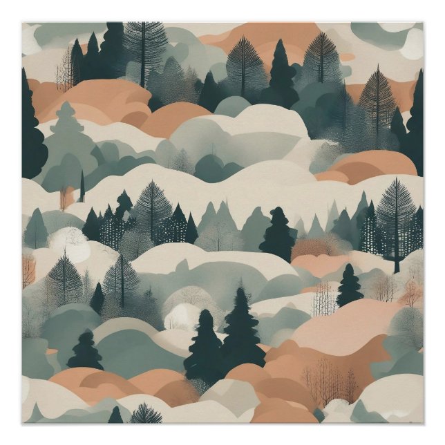 Póster Diseño abstracto de árboles y montañas (Anverso)