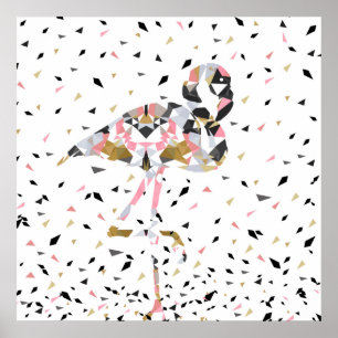 Póster Diseño abstracto de flamingo geométrico corto