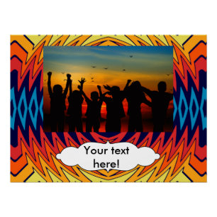 Póster diseño abstracto de molino de viento azul naranja