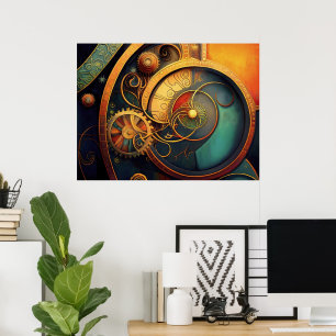 Póster Diseño abstracto de relojería steampunk