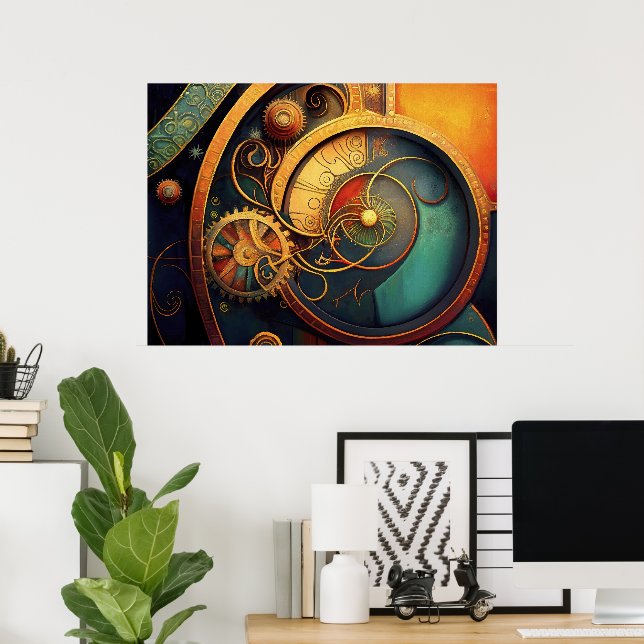Póster Diseño abstracto de relojería steampunk (Oficina en casa)