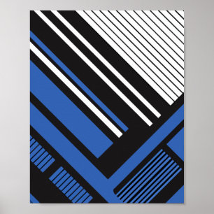 Póster Diseño abstracto geométrico a rayas azul y negro