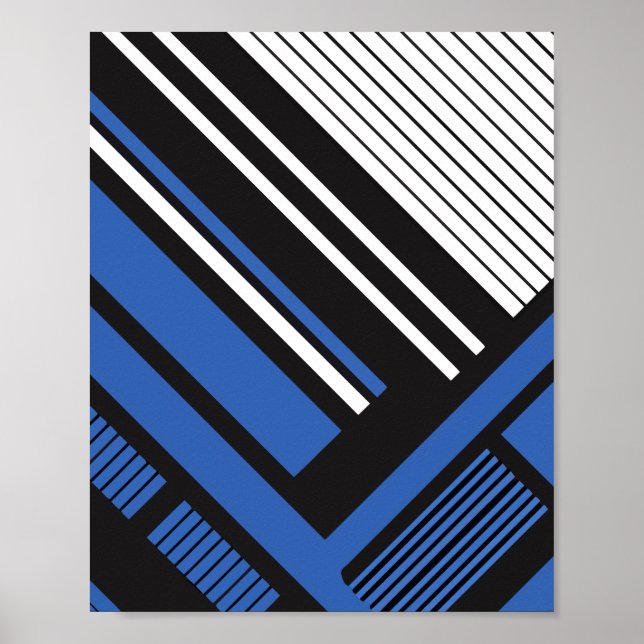 Póster Diseño abstracto geométrico a rayas azul y negro (Frente)