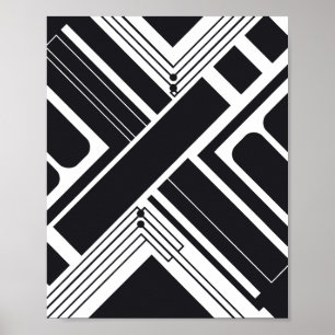 Póster Diseño abstracto geométrico en blanco y negro