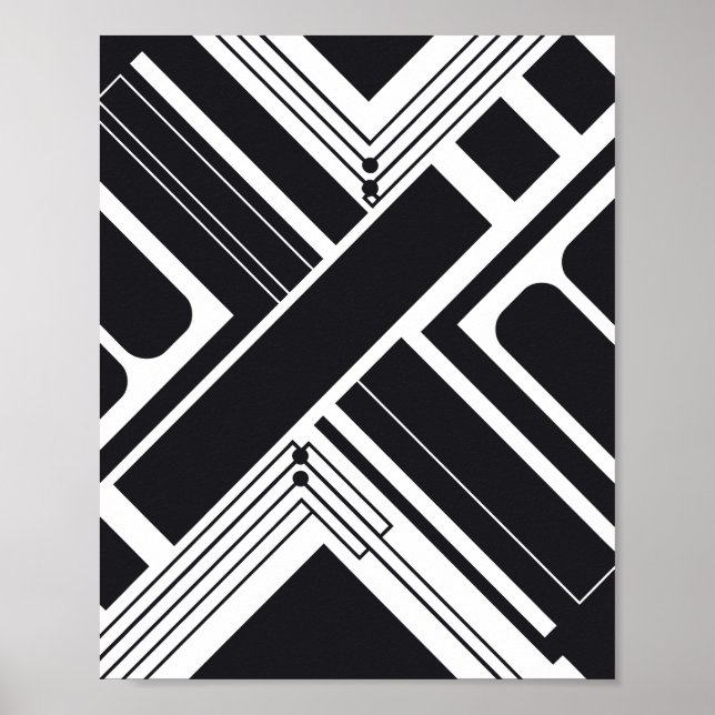 Póster Diseño abstracto geométrico en blanco y negro (Frente)