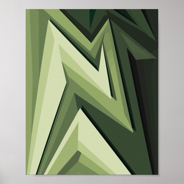 Póster Diseño abstracto geométrico en tonos verdes (Frente)