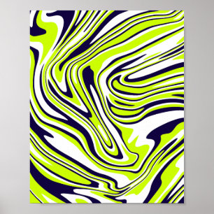 Póster Diseño abstracto girando en verde, negro y blanco