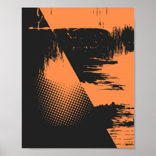 Póster Diseño Abstracto Texturizado en Negro y Naranja