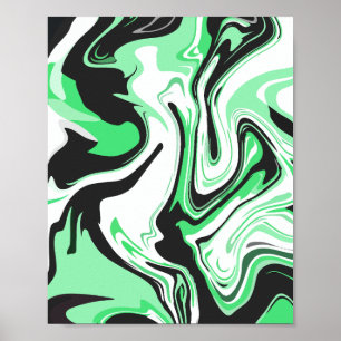 Póster Diseño abstracto verde, negro y blanco arremolinad
