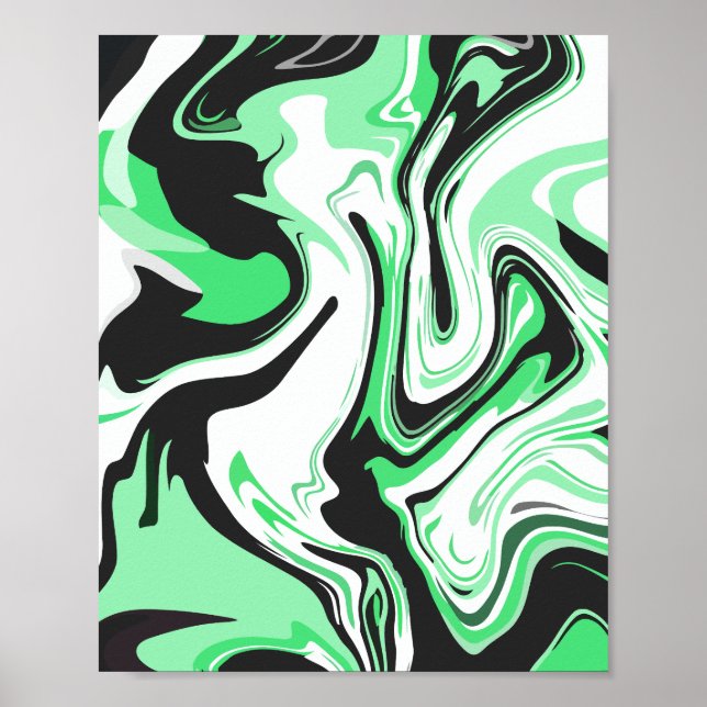 Póster Diseño abstracto verde, negro y blanco arremolinad (Frente)
