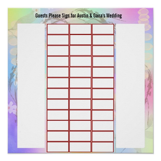 Póster Diseño alternativo Firma de invitado para Boda (Anverso)