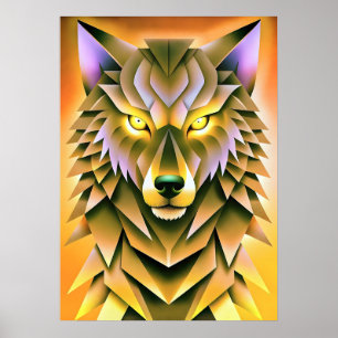 Póster Diseño animal de Ilustracion de lobo geométrico