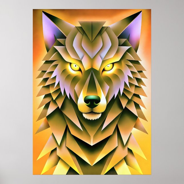 Póster Diseño animal de Ilustracion de lobo geométrico (Frente)