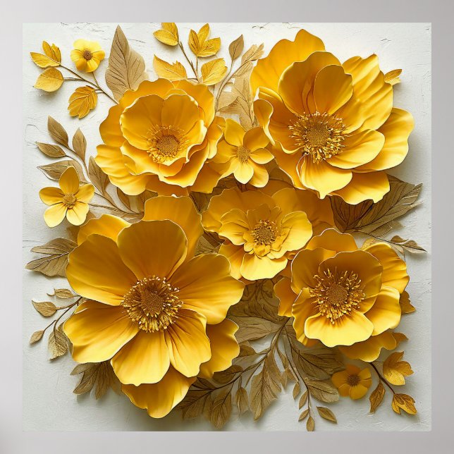 Póster Diseño Artístico Botánico de Papel Amarillo (Frente)