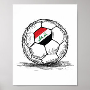 Póster Diseño Artístico de la Bandera Iraquí en Fútbol Ll