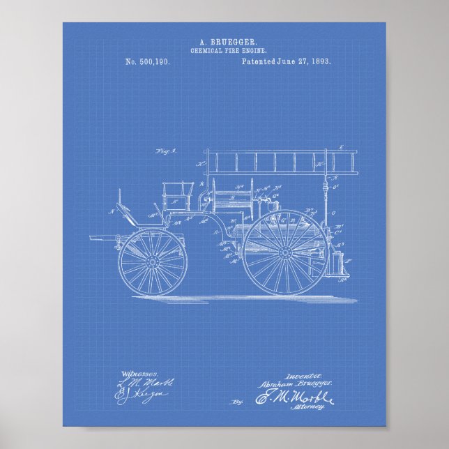 Póster Diseño artístico de la patente del motor de fuego  (Frente)