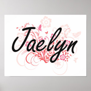 Póster Diseño artístico de nombres Jaelyn con flores