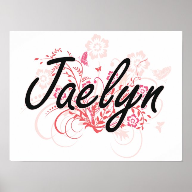Póster Diseño artístico de nombres Jaelyn con flores (Frente)