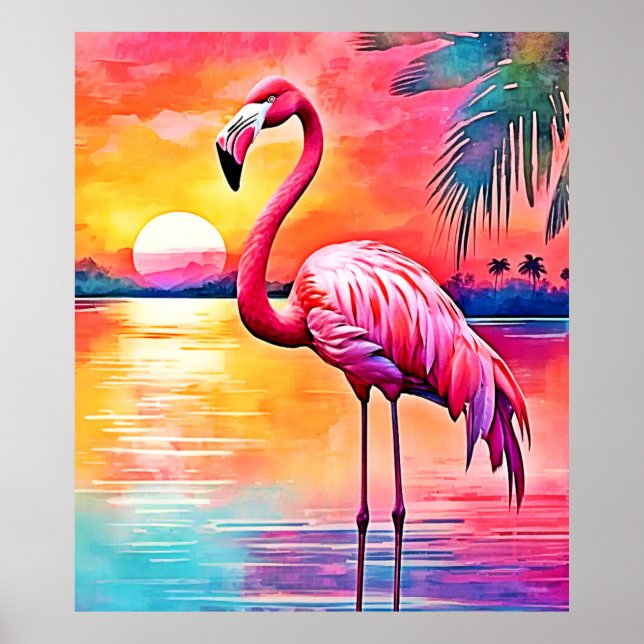 Póster Diseño artístico de Sunset Flamingo (Frente)