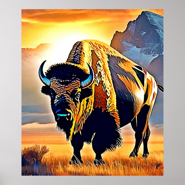 Póster Diseño artístico de Sunset Mountain Bison (Frente)