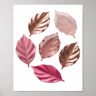 Póster Diseño atrevido de HOJAS DORADAS plateadas elegant