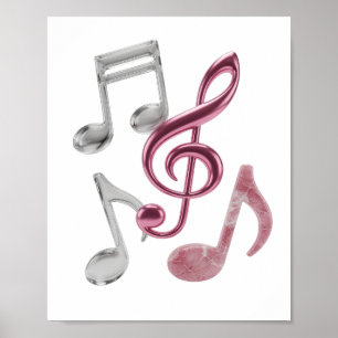 Póster Diseño atrevido de NOTAS MUSICALES Chic Silver