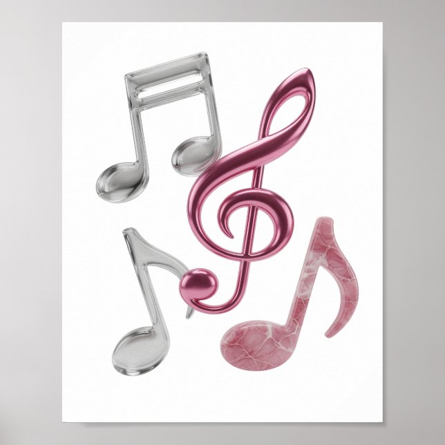 Póster Diseño atrevido de NOTAS MUSICALES Chic Silver (Frente)