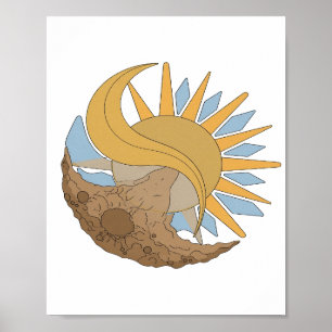 Póster Diseño audaz de plata brillante SOL Y LUNA
