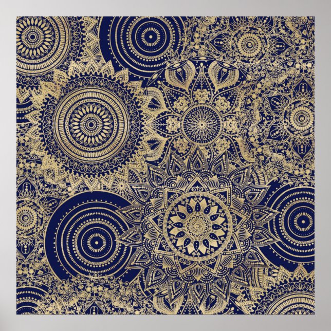 Póster Diseño azul de la colección Mandala dorada (Frente)
