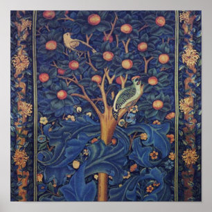 Póster Diseño azul de tapiz del pájaro carpintero de Will