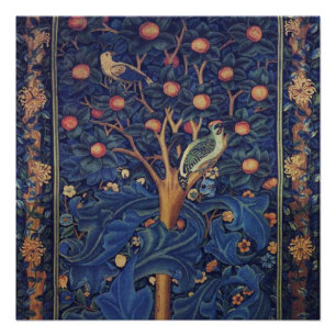 Póster Diseño azul de tapiz del pájaro carpintero de Will