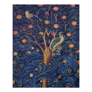 Póster Diseño azul de tapiz del pájaro carpintero de Will