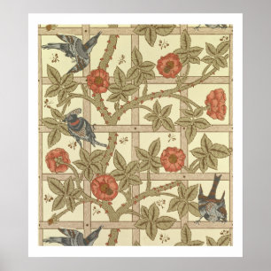 Póster Diseño azul y anaranjado del papel pintado del