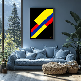 Póster Diseño Bauhaus diagonal en amarillo, azul y rojo