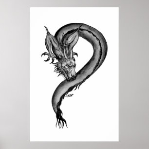 Póster Diseño blanco y negro de Dragon