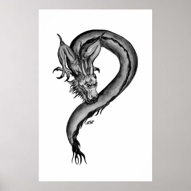 Póster Diseño blanco y negro de Dragon (Frente)