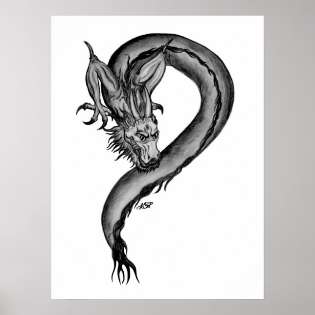 Póster Diseño blanco y negro de Dragon (Frente)