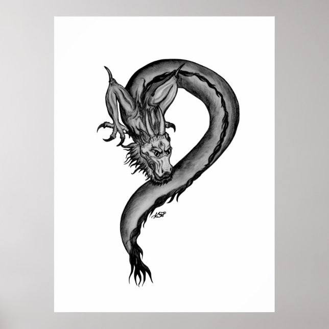 Póster Diseño blanco y negro de Dragon (Frente)