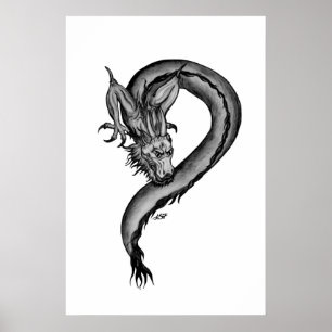 Póster Diseño blanco y negro de Dragon